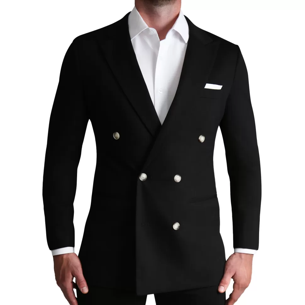 State and Liberty Athletic Fit Stretch Blazer - Black Double Breasted