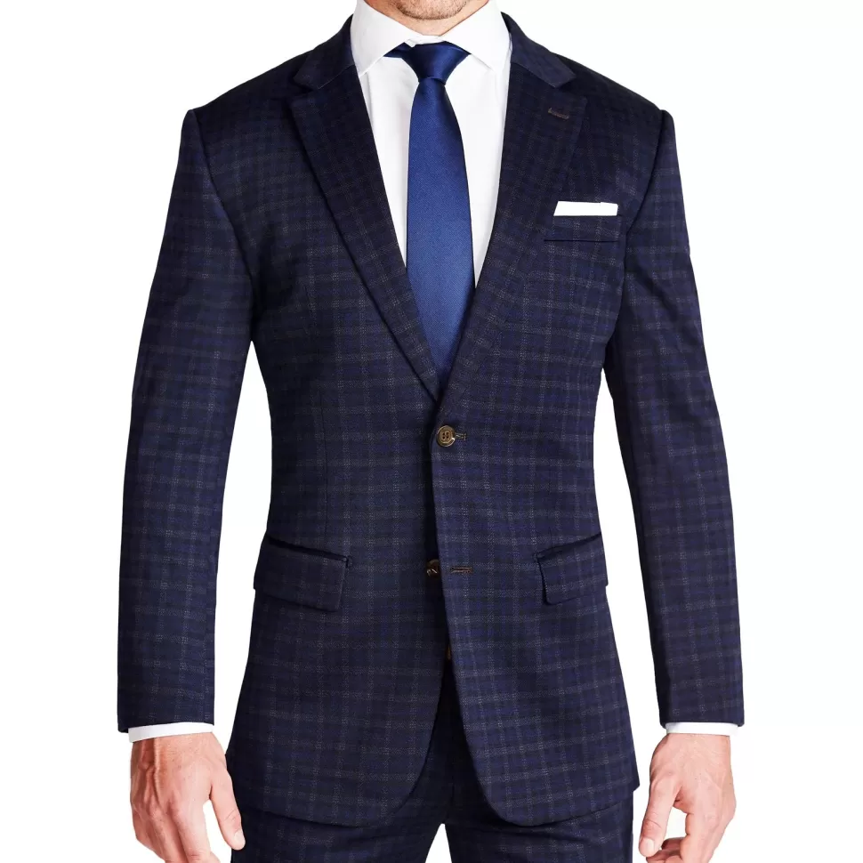 State and Liberty Athletic Fit Stretch Blazer - Blue Plaid