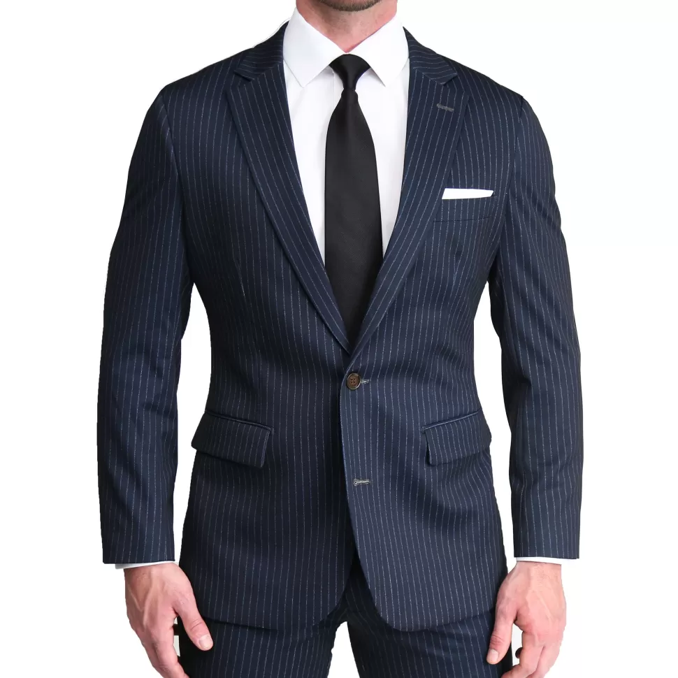State and Liberty Athletic Fit Stretch Blazer - Knit Blue Chalk Stripe