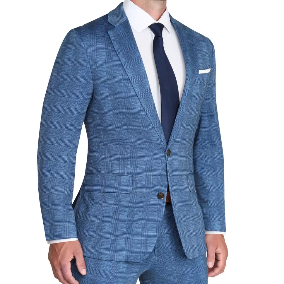 State and Liberty Athletic Fit Stretch Suit - Electric Blue Plaid