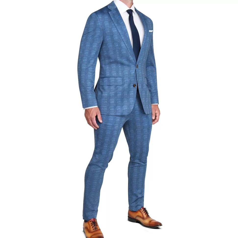 State and Liberty Athletic Fit Stretch Suit - Electric Blue Plaid