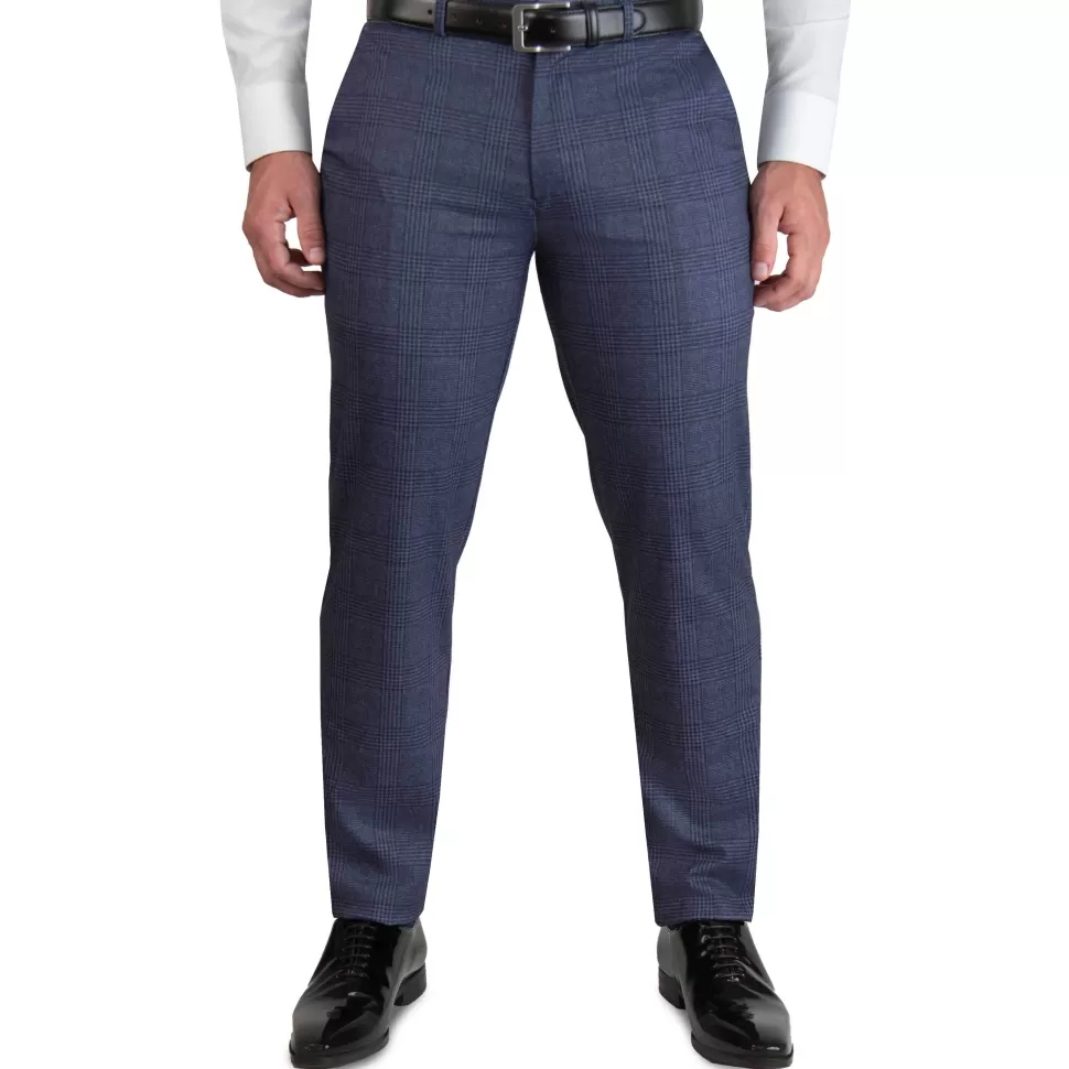 State and Liberty Athletic Fit Stretch Suit Pants - Storm Blue & Navy Plaid