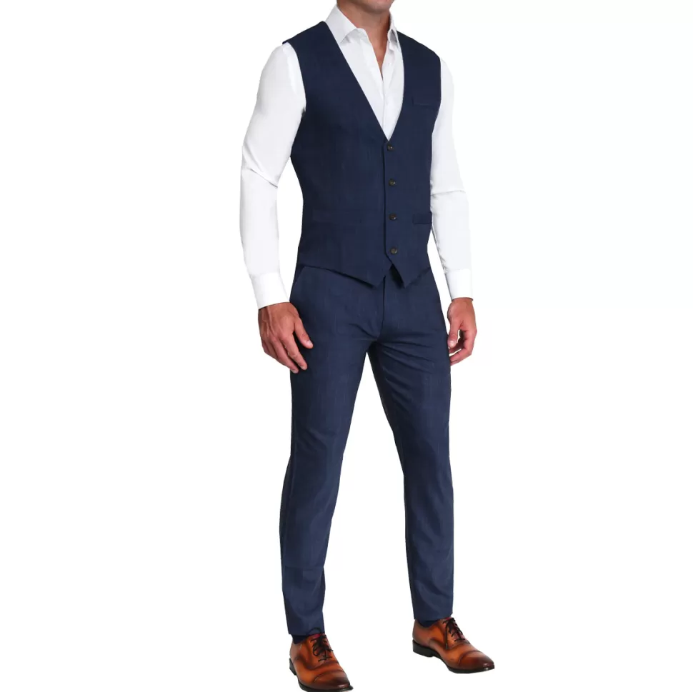State and Liberty Athletic Fit Stretch Suit Vest - Heathered Navy