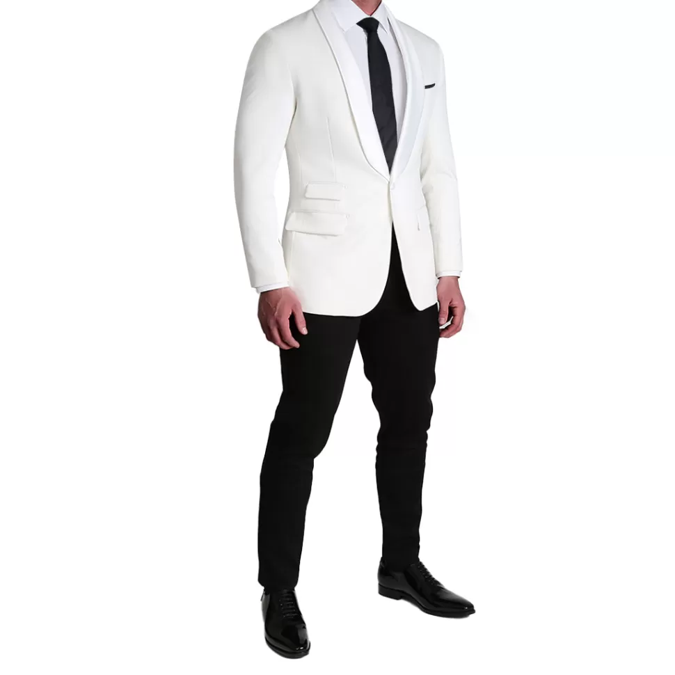 State and Liberty Athletic Fit Stretch Tuxedo Jacket - White with White Shawl Lapel