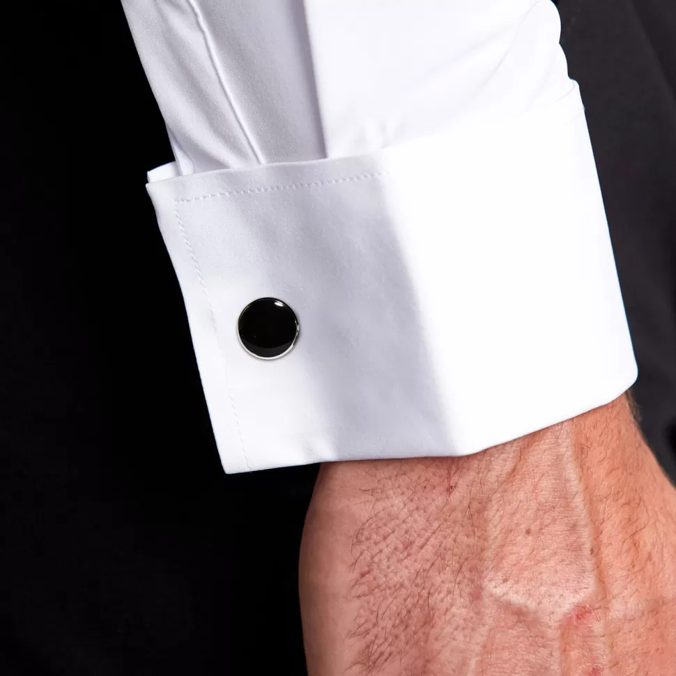 State and Liberty Black Circle Cuff Links
