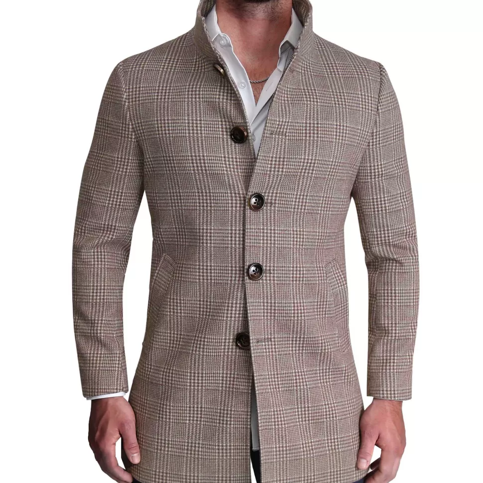 State and Liberty Brown Plaid Open Button Overcoat