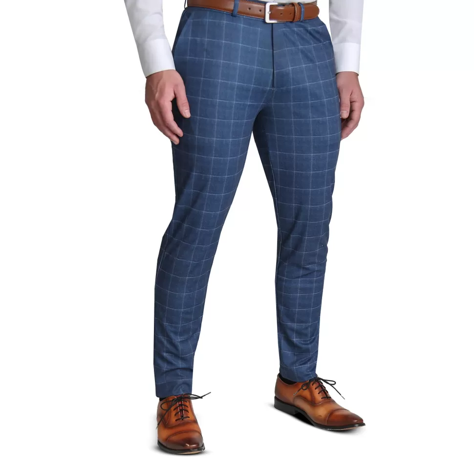 State and Liberty Brushed Tech Suit Pant - Heathered Blue With White Windowpane