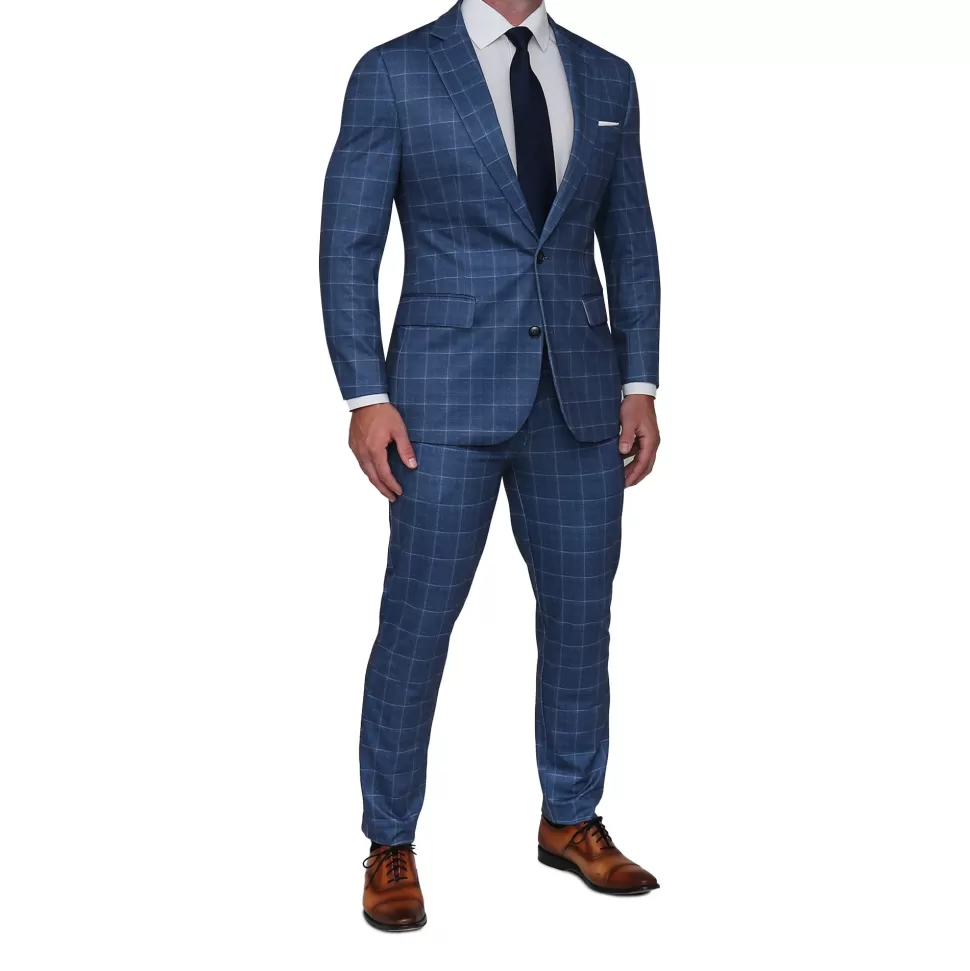 State and Liberty Brushed Tech Suit Pant - Heathered Blue With White Windowpane