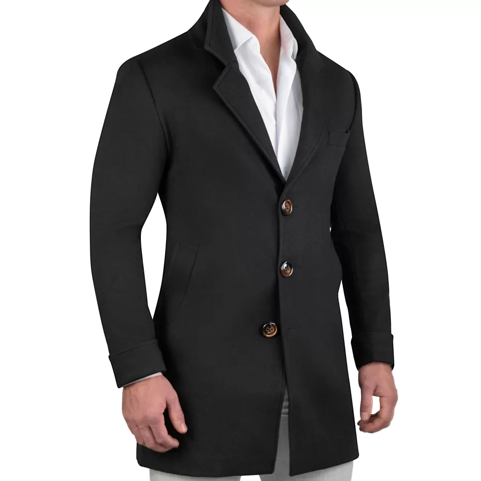 State and Liberty 3 Button Overcoat - Black Herringbone