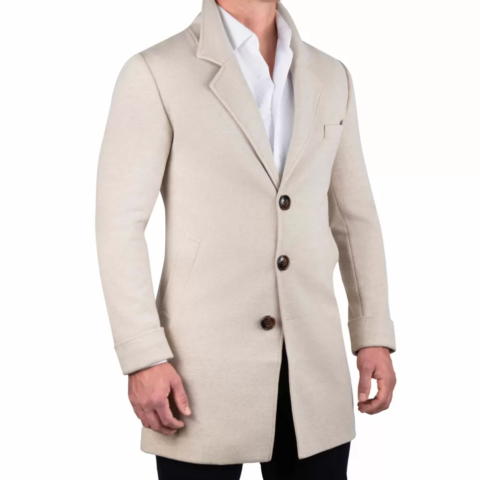 State and Liberty 3 Button Overcoat - Tan Herringbone