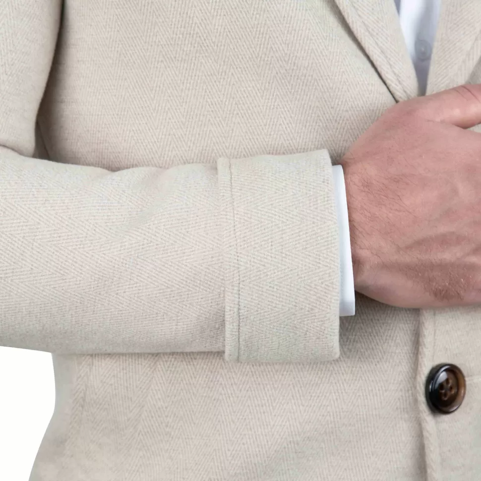 State and Liberty 3 Button Overcoat - Tan Herringbone