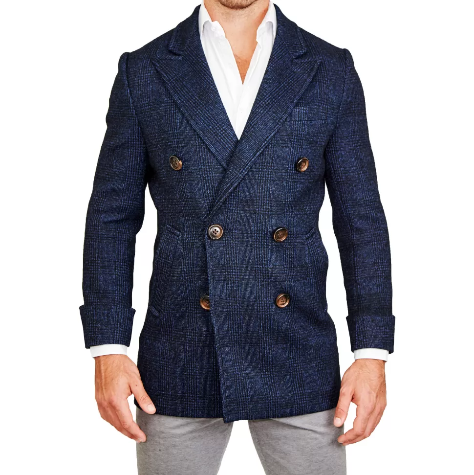 State and Liberty Navy Plaid Double-Breasted Overcoat