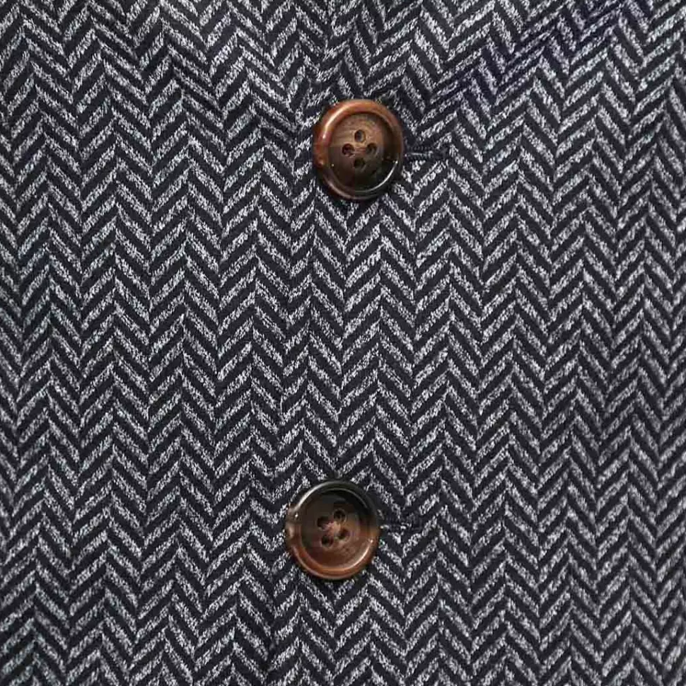 State and Liberty Open Button Overcoat - Navy & Grey Chevron