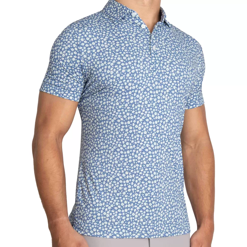 State and Liberty "The Ken" White & Light Blue Floral Print Polo