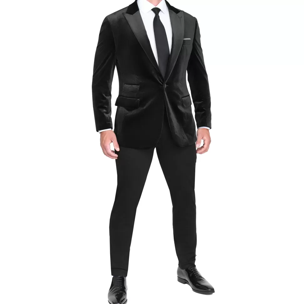 State and Liberty Tuxedo Jacket - Black Velvet with Peak Lapel